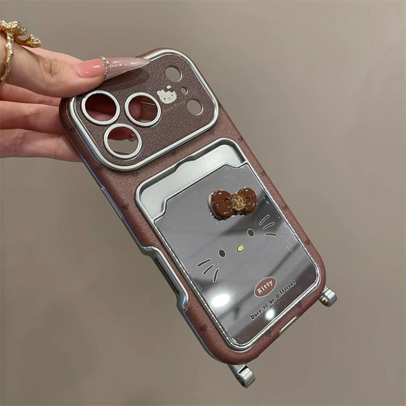 Brown Love KT Cat Suitable for iPhone17 Pro Mobile Phone Case Apple 16 Pro Makeup Mirror 15 Pro Card Pack 14p