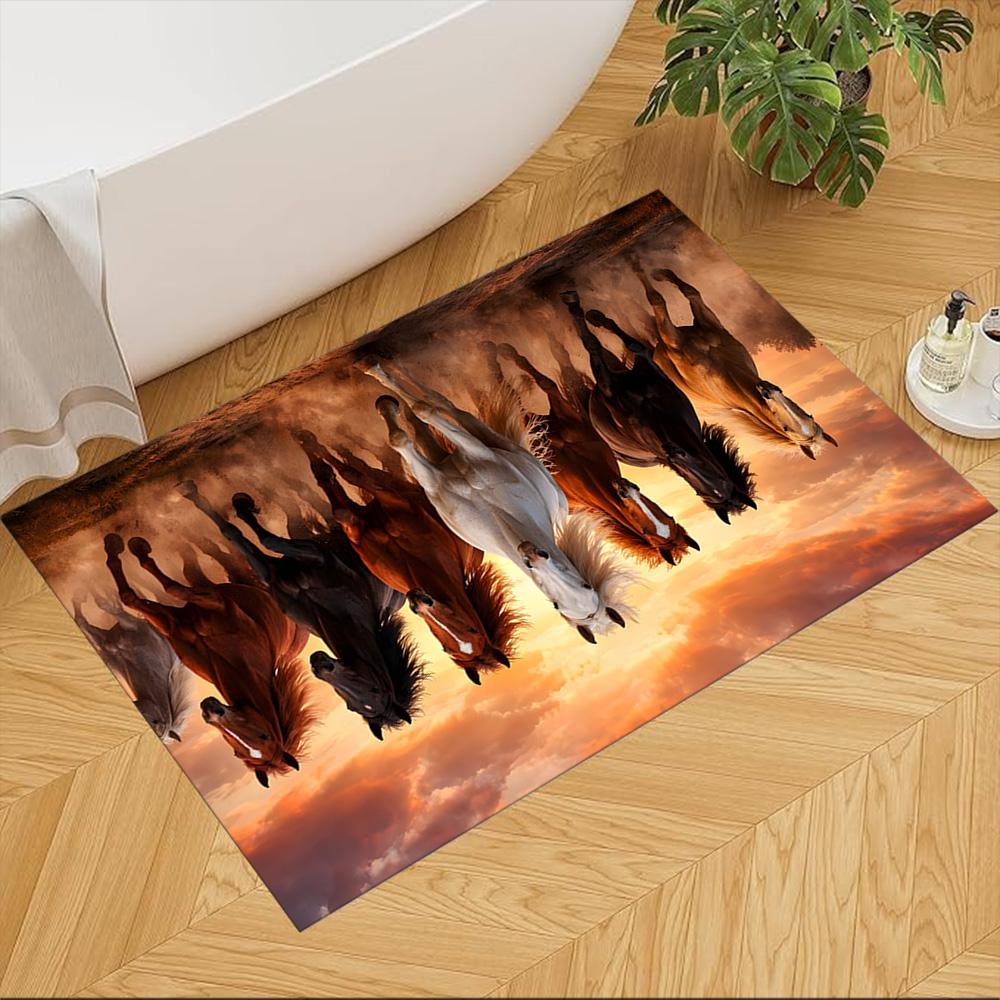 Sunset Horses Running Wild Non-Slip Home Carpet Design for Office Decor Living Room Gift