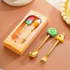 Edelstahl Löffel Gabel Besteck Set Kreativ Cartoon Kuchenlöffel Kaffeelöffel Dessert Obstgabel Geschenkbox Set