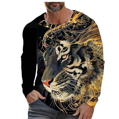 Tiger Graphic T Shirt Long Sleeve T-Shirt for Men Clothing Casual Tee Shirts Fashion 3D Animal Print Tops Vintage Men's Clothing