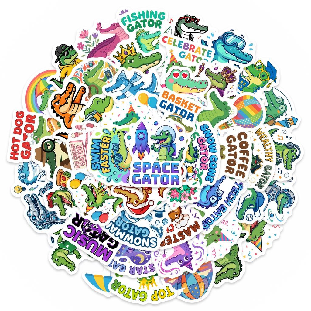 50 Cartoon Crocodile Fun Stickers, Waterproof Creative Hand Account Skateboard Notebook Water Cup Decorative Stickers