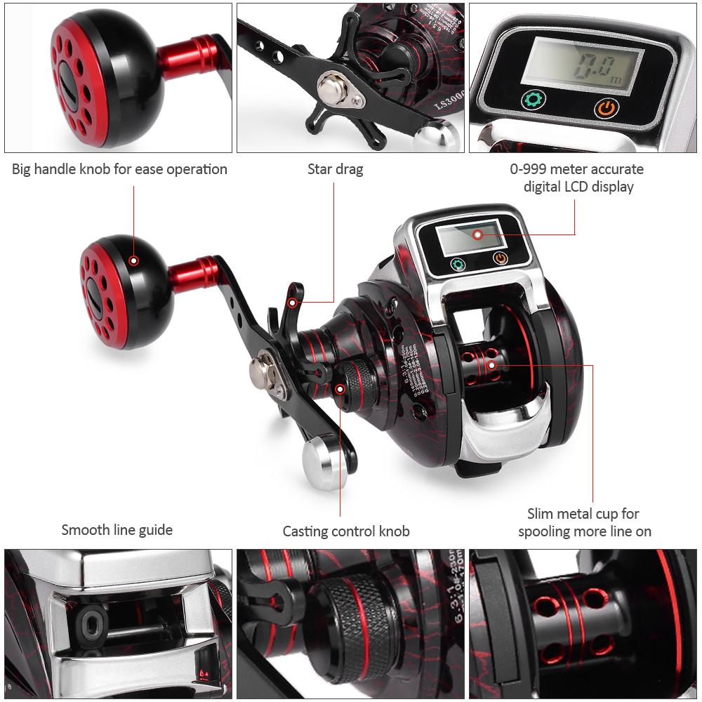 New 13+1 Bearing Left/Right Fishing reel with Digital Display Fishing Line Counter Saltwater Carp Reel 6.3:1 Casting Scroll Tool
