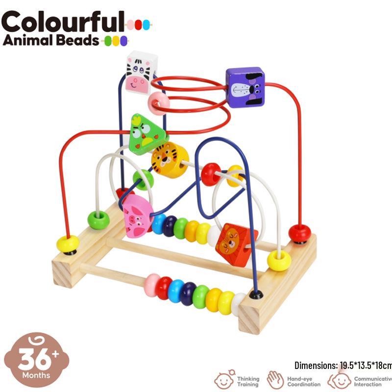 Wooden Stringing Beads for Toddlers 1-3: Animal & Fruit Blocks for Early Education & Hand-Eye Coordination