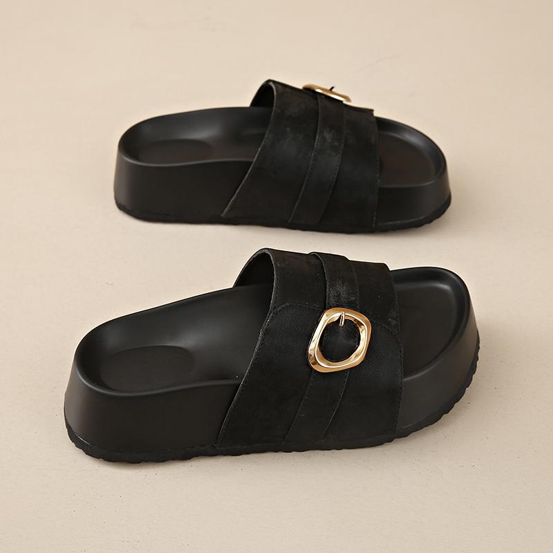 

Fashion CRLAYDK Leather Sandals for Women Dress Summer Beach Comfortable Footwear Open Toe Platform Casual Thick Sole Soft Slippers 35