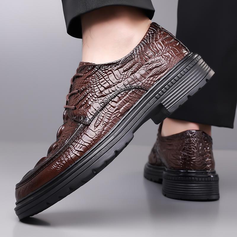 High Quality British Style Men'S Business Leather Shoes Fashion Crocodile Leather Pattern Casual Shoes Comfort Soft Oxford Shoes