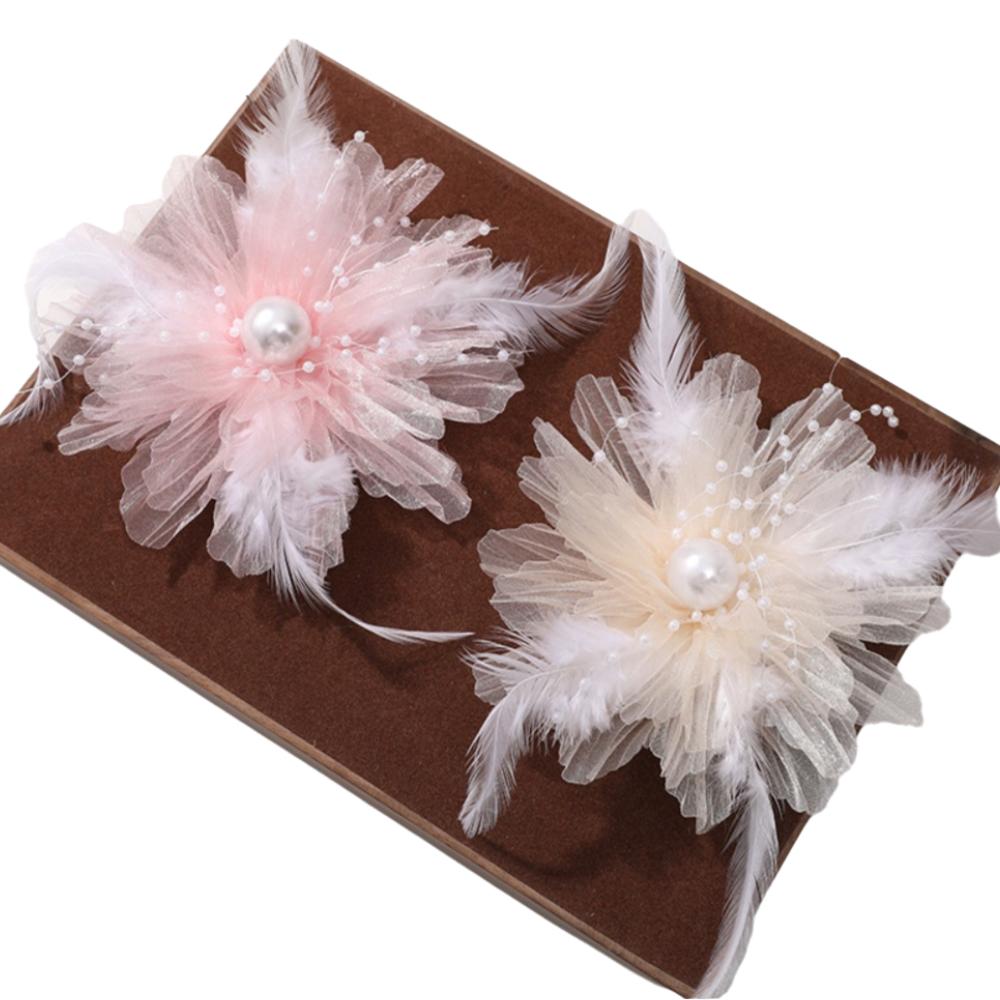 New Organza Retro Pearl Feather Flower Floral Shape DIY Fabric Applique Headwear Hair Accessories Materials