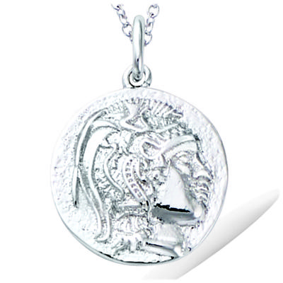 [R1673] - 'Ancient Greece' Silver Pendant (rhodium) - 17x18mm (knight)