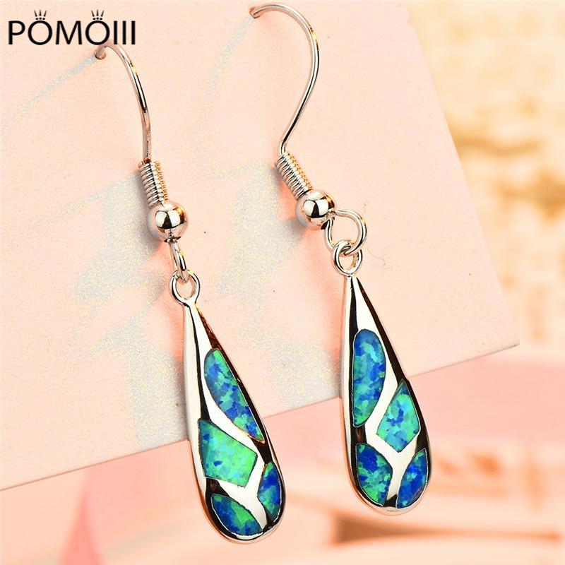 Luxe Style Teardrop Stone Blue White Fire Opal Earrings For Women 925 Sterling Silver Filled Long Dangle Drop Earrings Jewelry