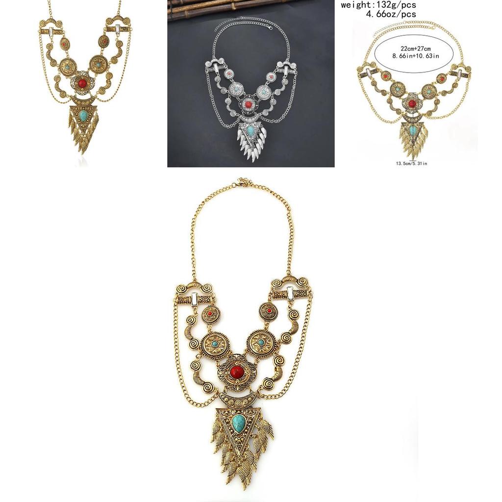 Ethnic Vintage Alloy Necklace With Geometric Pendant And Water Wave Chain For Women