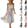 Damen Sommer Mode Bedrucktes Tasche Verstellbarer Schultergurt Bohemian Freizeit Strand Resort Trägerkleid
