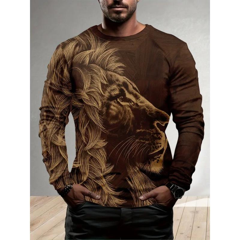 Street Trend Men's Casual Pullover Top Wolf King 3D Printed Men's Loose Long Sleeve T-shirt Simple Casual Men's Long Sleeve