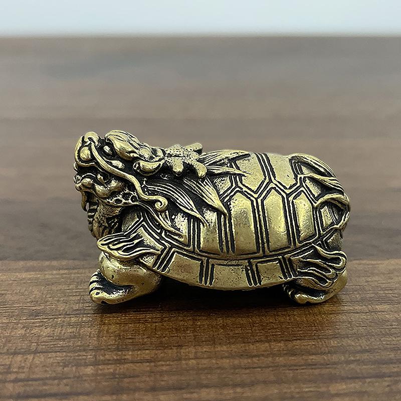 Brass Chinese Dragon Turtle Figurines Small Desk Ornaments Feng Shui Animal Home Office Decor Craft Sculpture