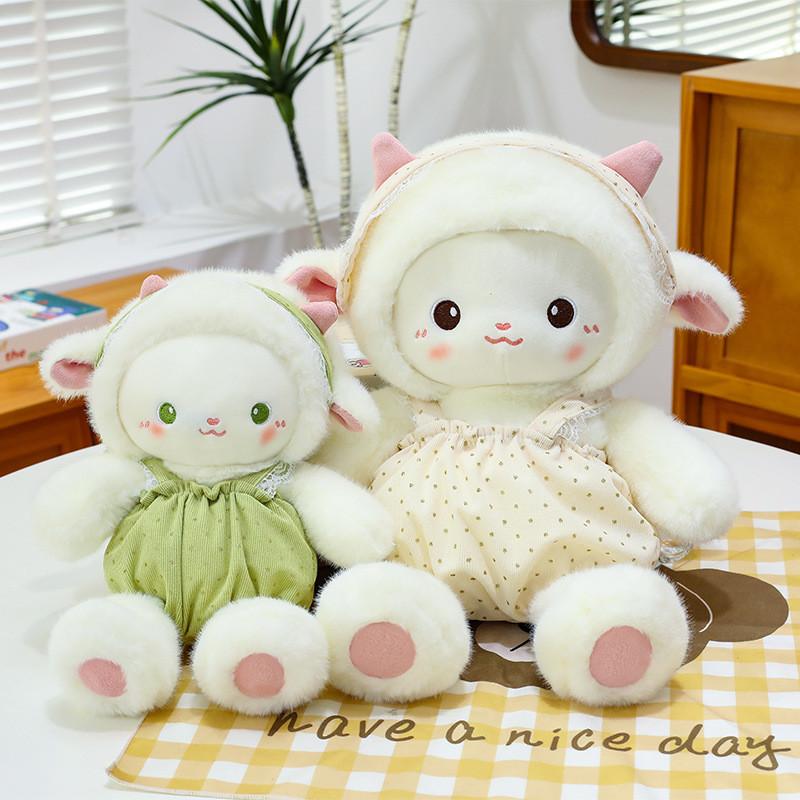 Plush Sheep Toy With Dot Patterned Clothing Decor For Kids Birthday Gift