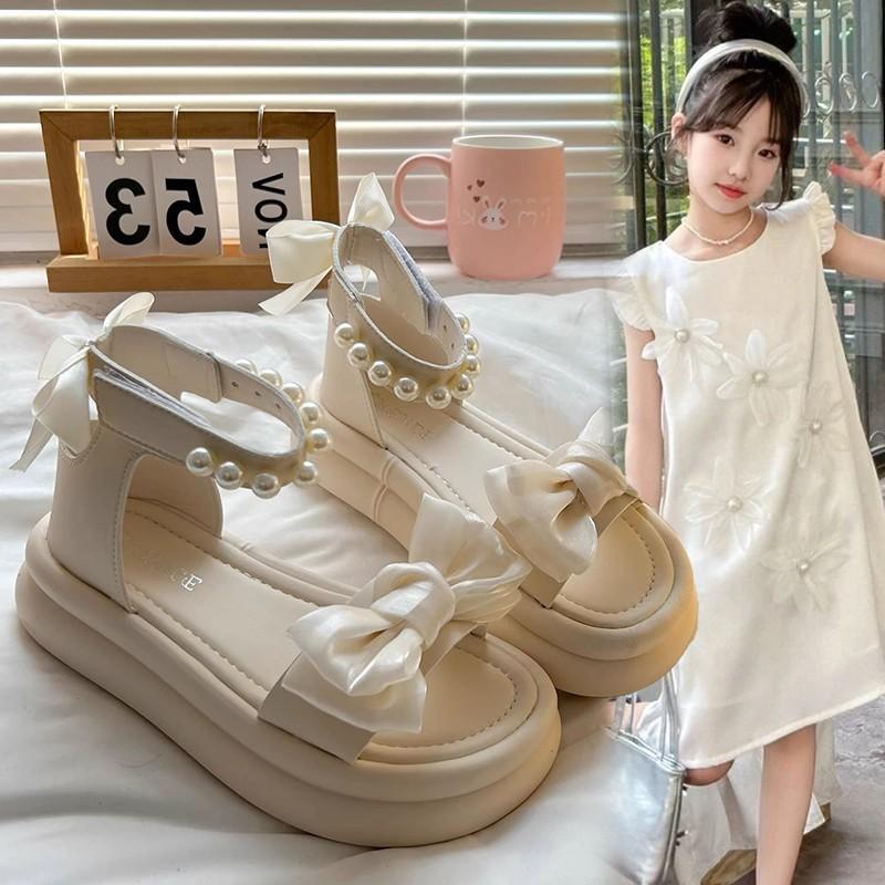 Girls Anti Slip Roman Sandals Soft Sole Bow Open Toe Summer Princess Shoes for Dresses size 26