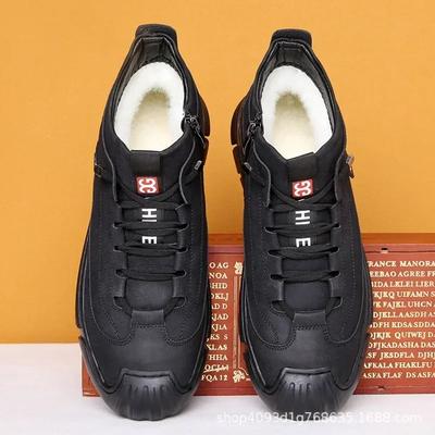 Echtleder Herrenstiefel Wolle Schneestiefel Outdoor Rutschfest Wanderschuhe Sneaker für Herren Winter Plüsch Warme Baumwollschuhe Botas