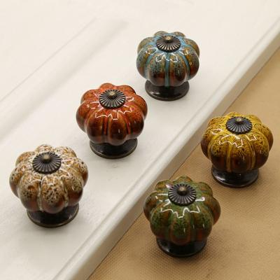 Single Hole Ceramic Pumpkin Handle Leopard Pattern Round Cabinet Knob Vintage European Style Door Pull Handles Bookcase