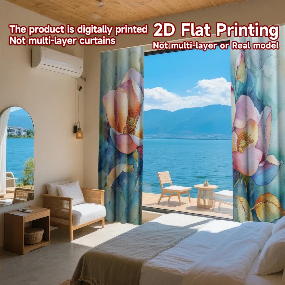 2D FLAT PRINTING 2pcs Curtains (Without Rod) Floral Spring Blossom Design (2) Modern Fashionable Curtainments during the Ramadan