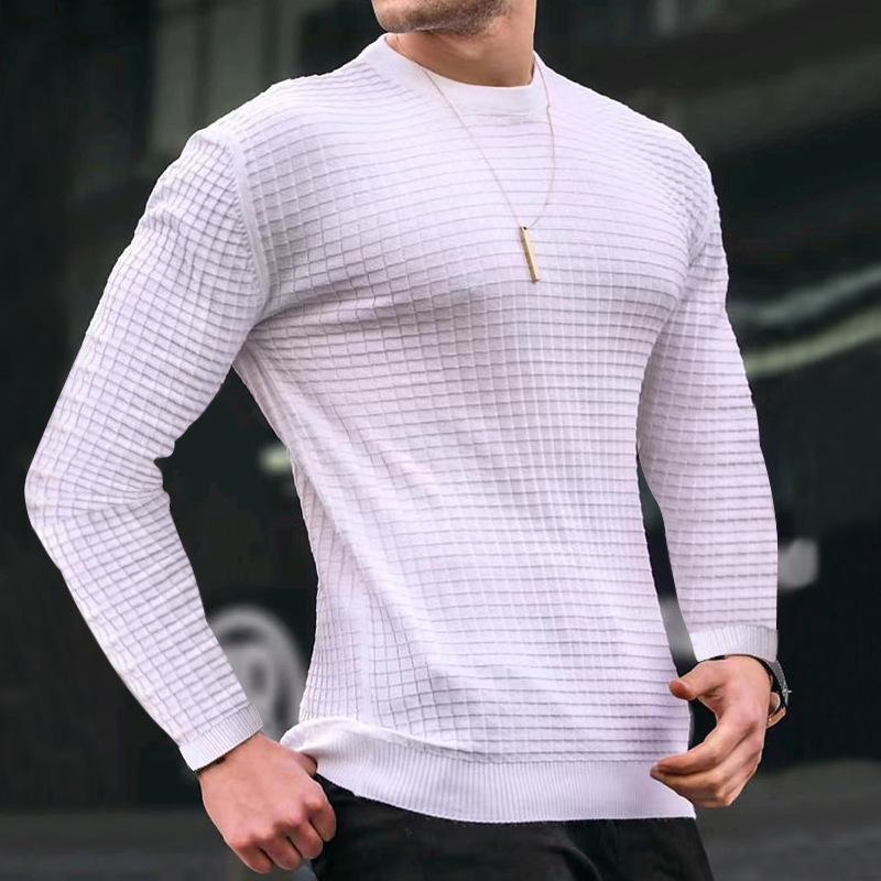 Autumn Men's Trend Round Neck Pullover Trend Loose Knit Long Sleeve Cotton T Top Man