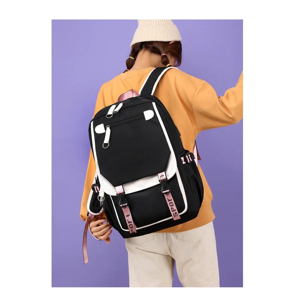 Korean K-POP Elements Pattern Backpack Fashion Casual High Quality USB Zipper Backpack K-POP Combination Pattern Backpacks
