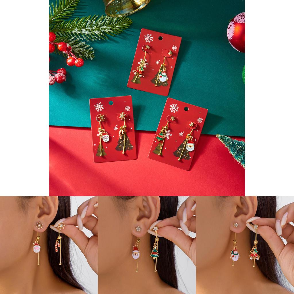 Fashion Christmas Earrings With Santa Claus And Bell Elements For Holiday Party Wear