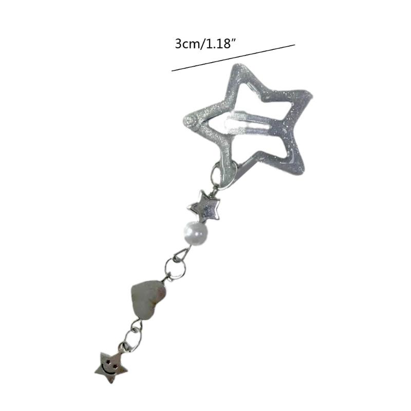 Harajuku Y2k Pentagrams Tassels Hair Clip for Women Sweet Cool Aesthetic Trend Hairpin Korean Fashion Hair Accessories