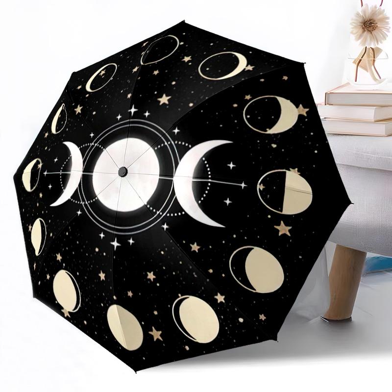 Moon and Sun Automatic Umbrella Folding Umbrella with 8 Ribs Weight for Women/Men Outdoor Accessory