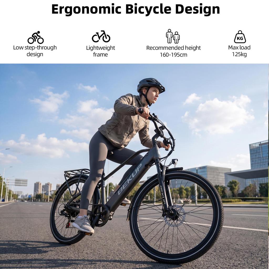 City Electric Bike BEKUP V2 25 Km/h Max Assisted Speed 75 Km Pedal-Assist Range 250W Rated Motor Power 125 Kg Maximum Load