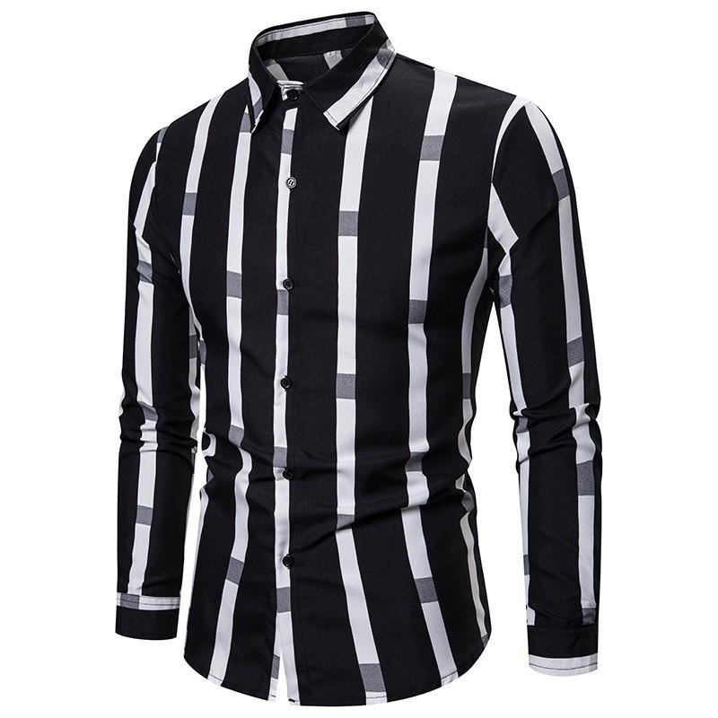 New Spring Autumn Men's Shirt Long Sleeve Striped Lapel Loose Casual Simple Breathable Top