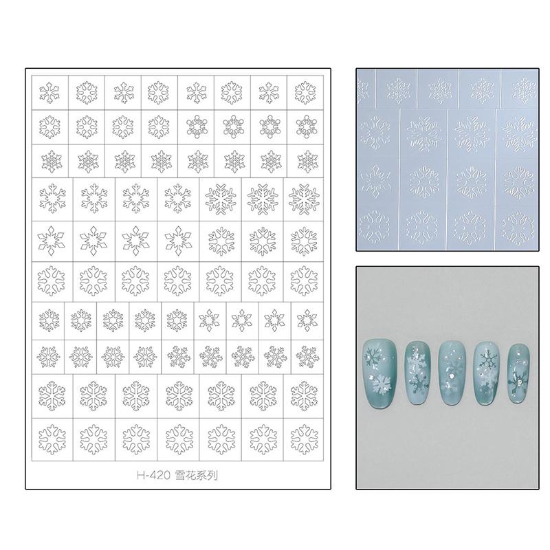Transparent Fireworks Nail Stickers Hollow Spray Painting Stencil with Christmas Tree & Snowflake Pattern - Adhesive Nail Art