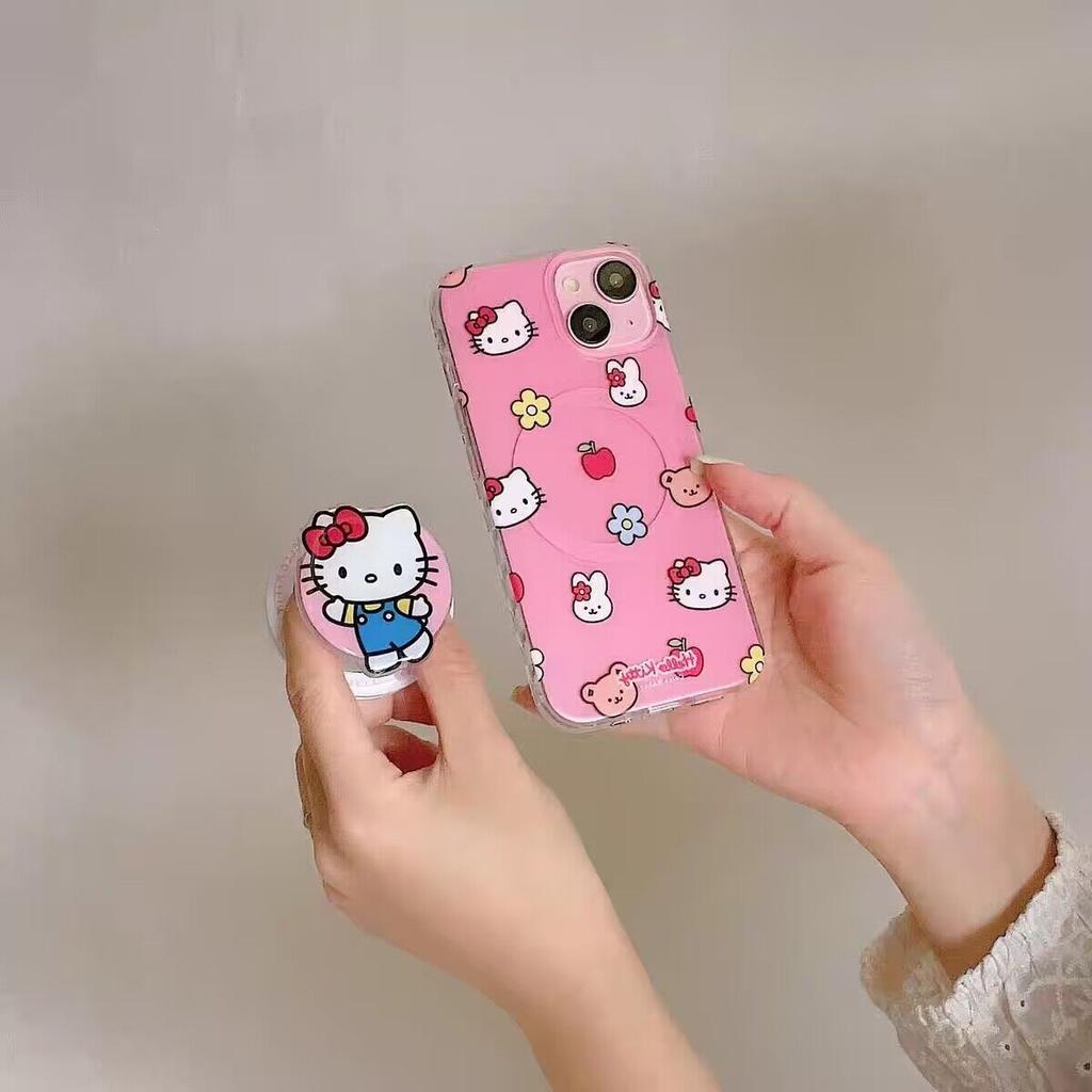 Magnetic Hello Kitty Bracket Phone Casing For Iphone 17 16 Pro Max 17 Air 15 14 12 13 11 Pro Max 16 12 13 Mini Plating Case