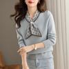 Women's knitted sweater spring and autumn bow temperament retro fashion sweater thickened knitted sweater women