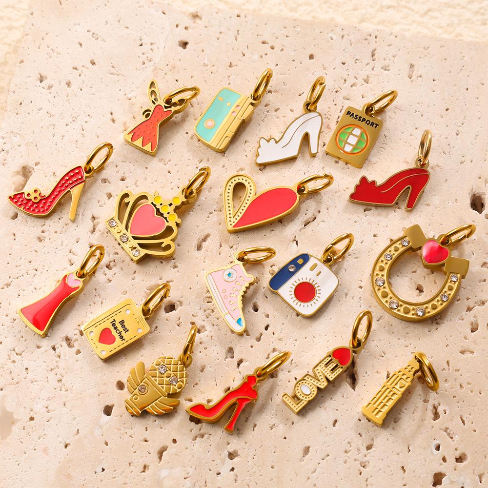 Fun Color Oil Drop Pendant Collection Fashion Love High Heels Crown Shape Jewelry Accessories