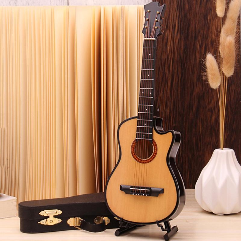 Miniature Guitar with Stand & Storage for Case Replica Ornament Bass Guitar Replica Mini Model Dollhouse Decoration Kid