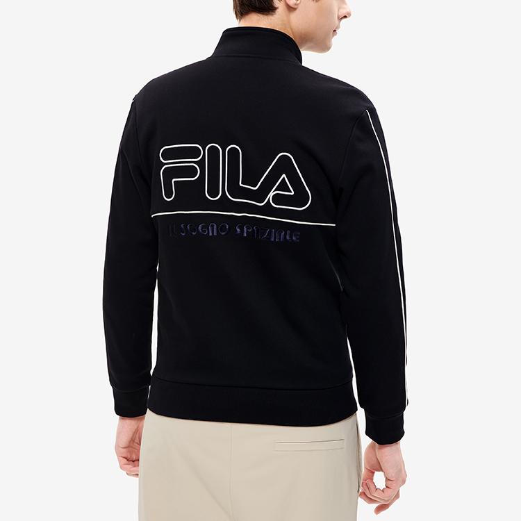 FILA Letter Embroidery Fashion Casual Small Stand Collar Knitted Long Sleeve Fleece Jacket Men Jacket Black F11M249503FBK
