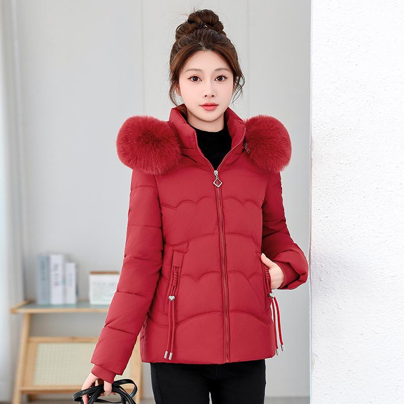 Manteau d'hiver pour femme, style coréen, coupe slim, en coton, avec col en fourrure