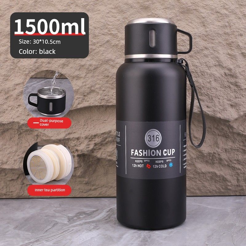 Large-Capacity Thermos Cup for Car Use, 316 Stainless Steel Water Cup for Men, Outdoor Portable Sports Thermos, Student Cup 1L