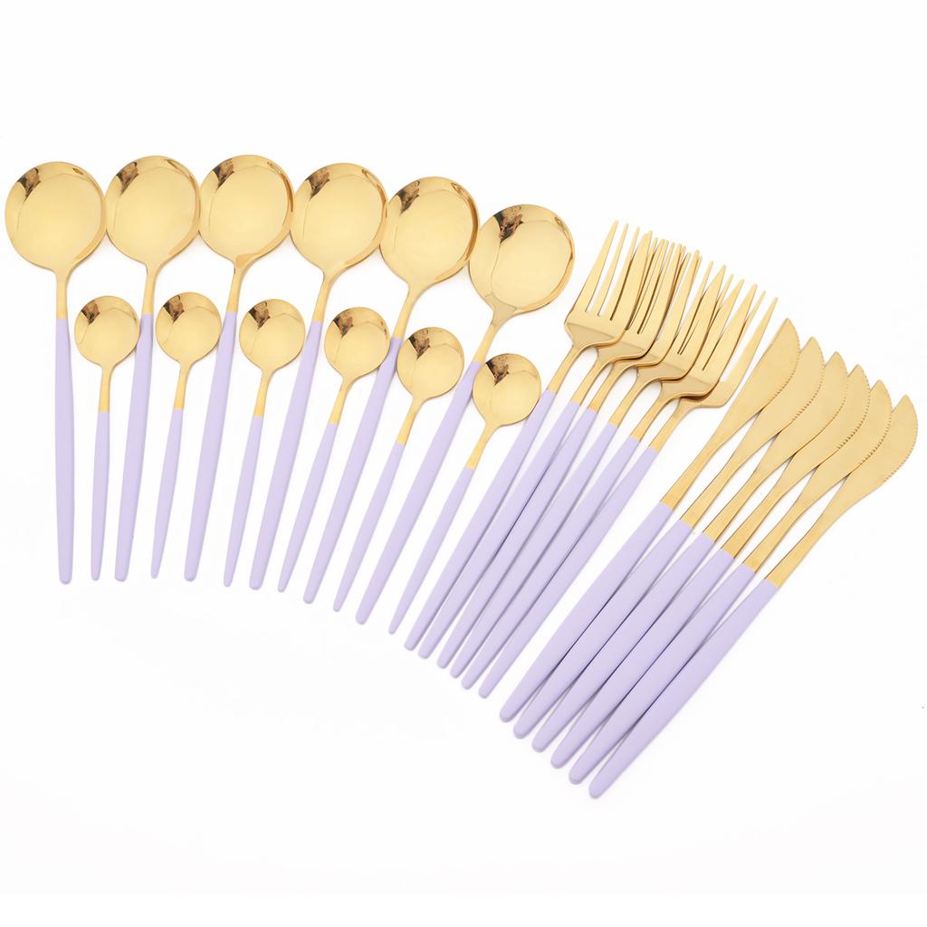 24ks Mix Color Sada nádobí Luxusní Sada příborů z nerezové oceli Nůž Vidlička Čajové lžičky Nádobí Party Western Kuchyňské příbory