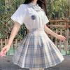 Gentle Blade Authentic JK Uniform: Plaid Pleated Skirt & College Style Short Shirt Set