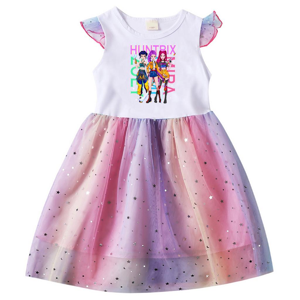 4101 Kids Girls Rumi Zoey Mira Print Mesh Sequin Dress 100cm