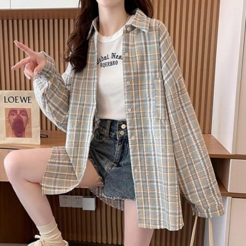 Navava Retro Casual Check Loose Fit Long Sleeve Shirt Nb2850