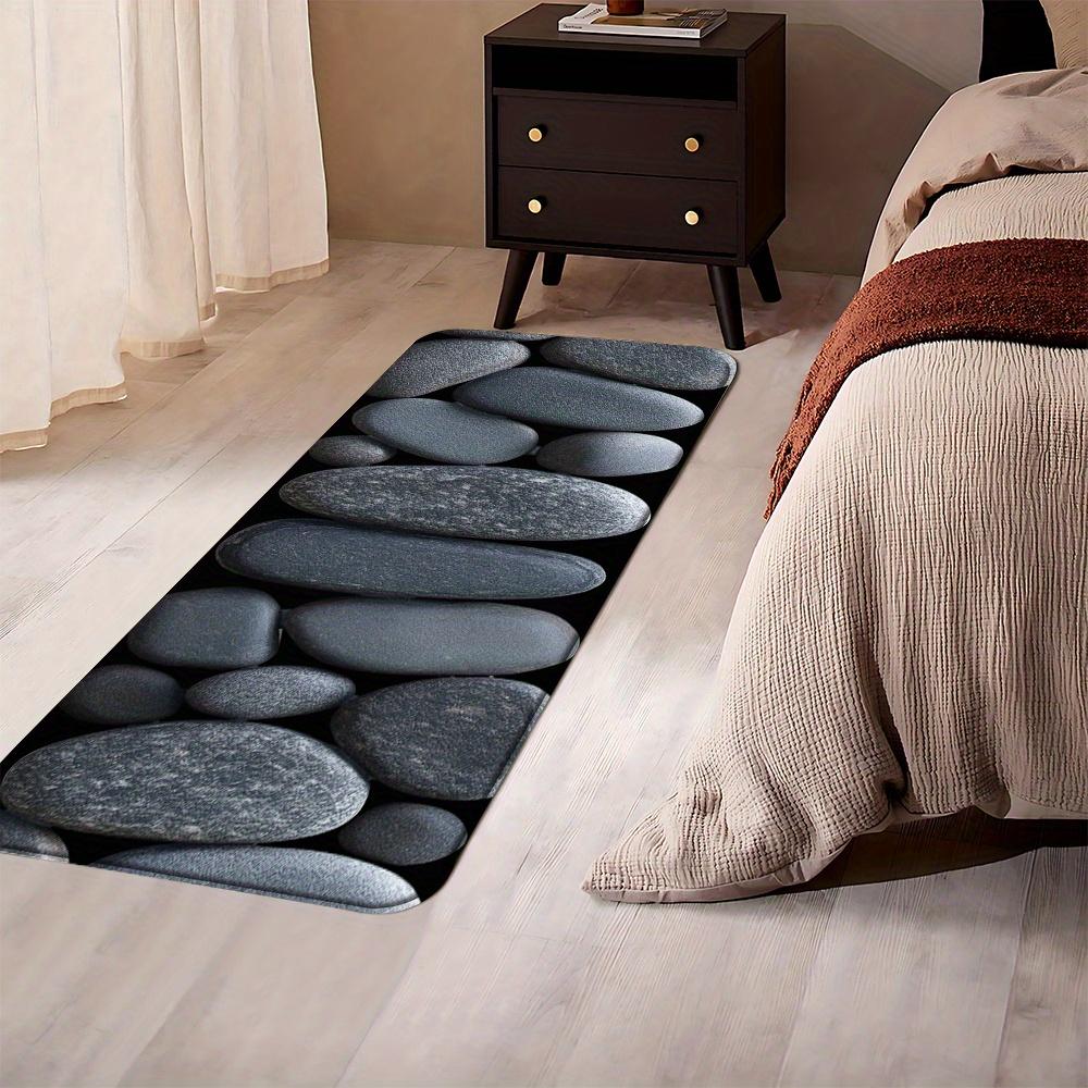 Realistic 3D Gray Pebble Stone on Black Floor Mat, Non-Slip Washable Rug for Kitchen, Entryway, Balcony, Bathroom Living Room