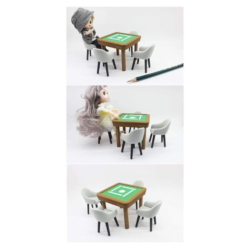 1/12 Scale Miniature Mahjong Table and Chair Model Figurine For Doll House With Realistic And Fine Detail Scene Setting