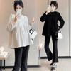 Korean Style Khaki Babydoll Maternity Sweatsuit with Micro Flared Pants for Spring/Autumn
