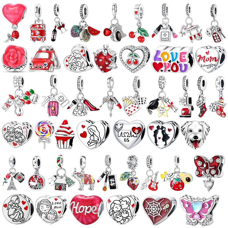Copper Red Color Collection Heart Shape Charm Bead Charms Bead Charms Suitcase Pendant Compatible With Authentic Bracelets Lucky Jewellery Gifts