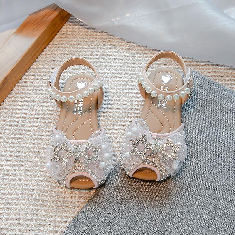 Girls Sandals Sweet Lace Bows Kids Princess Dance Shoes Peep Top Sandals 2025 Summer New Children Dress Shoes for Wedding Party