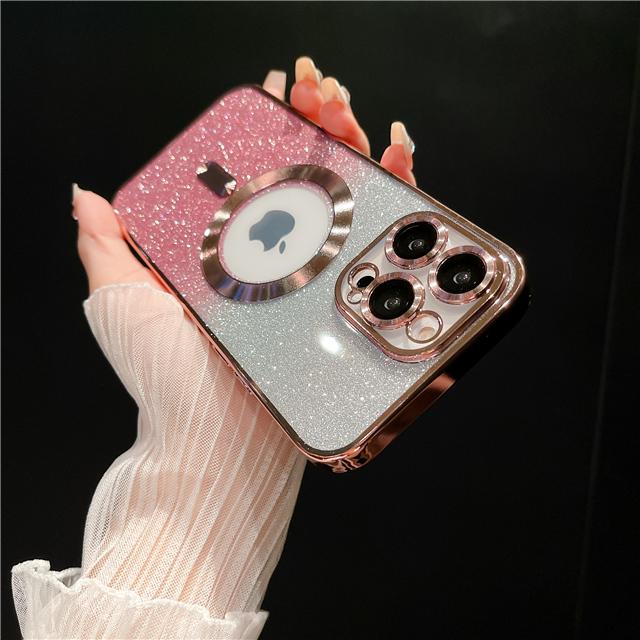 For iPhone 15 Pro Max Luxury Plating Frame Magsafe Magnetic Flash Phone Case For iPhone 11 12 13 14 16Plus Lens Protective Cover