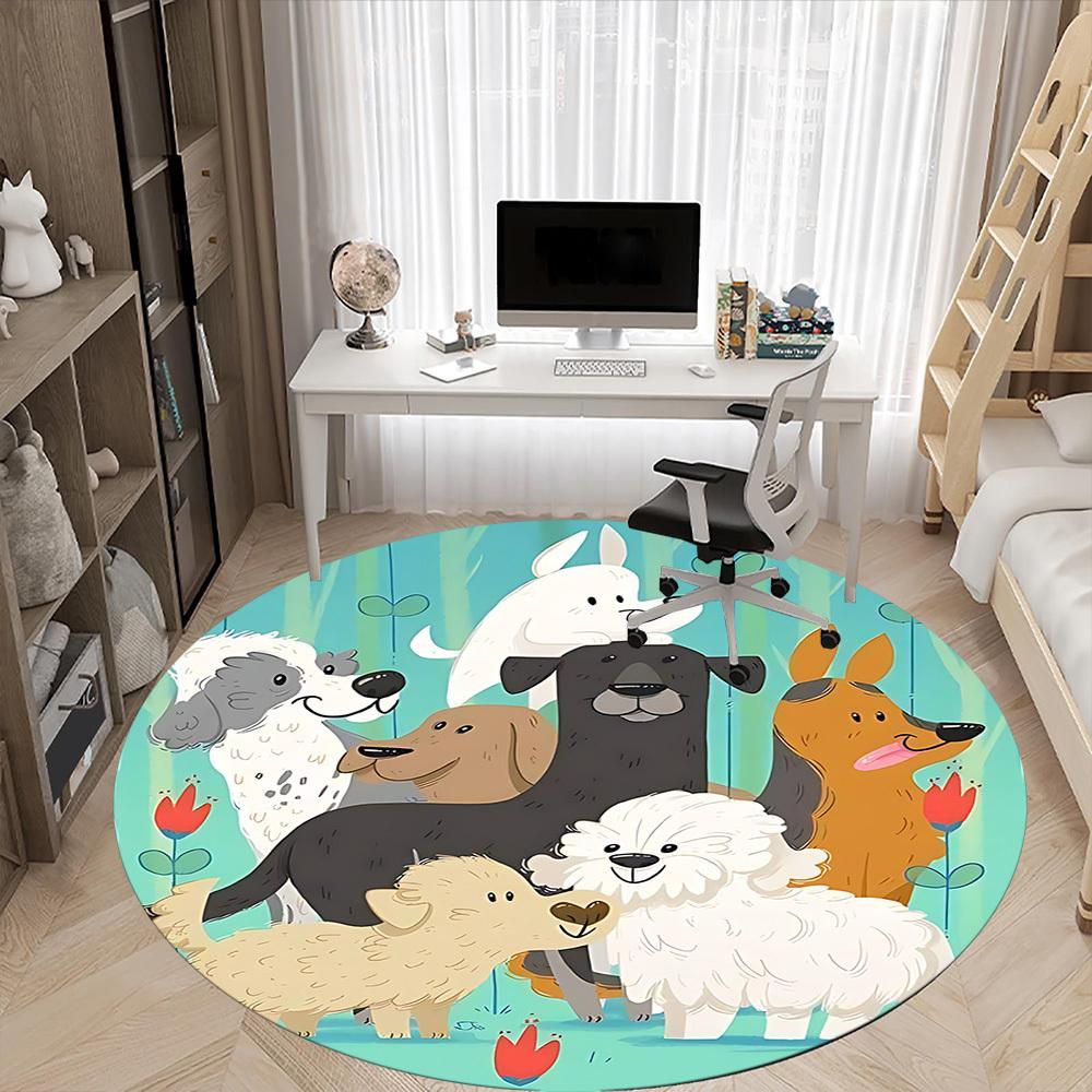 1PC Dogs Park Office Round Area Rug, Mat Suitable For Office, Under Office Chairs Bedroom Living Room Home Decor, Room Deco