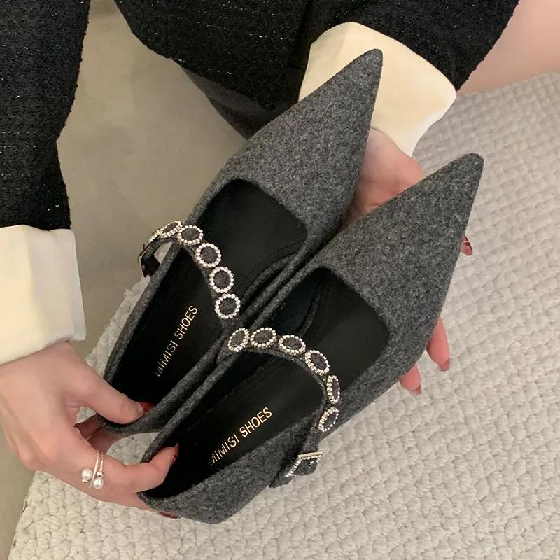 Luxury Satin Rhinestone Pointed Toe Buckle Shallow Low Heeled Women Shoes 2025 New Fashion Brand Designer Wedding Women's Pumps