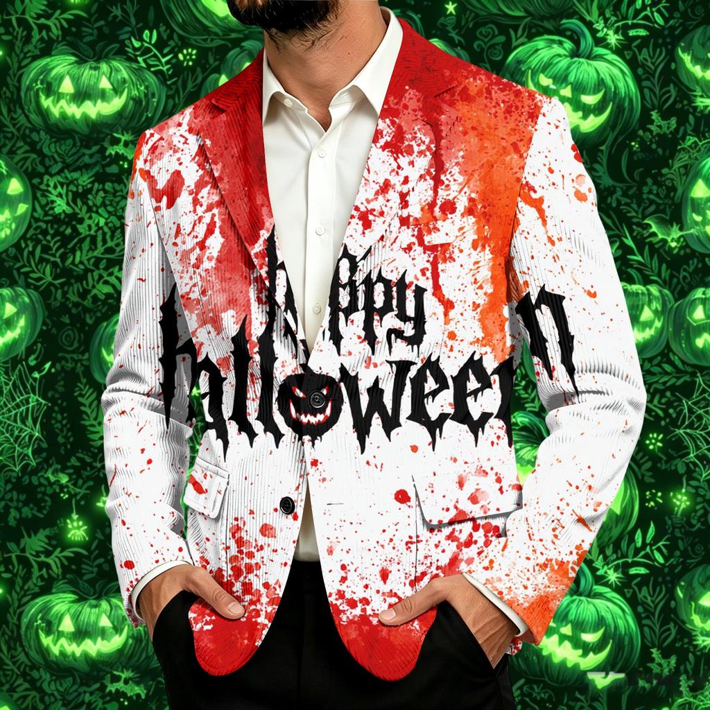 Men's Corduroy Business Casual with Halloween Print for Fall Parties and Everyday Wear