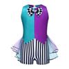 Girls Mad Costume: Sleeveless Stripes Checkerboard Bow Knot Tutu Bodysuit for Fairytale Tea Party Dress Up